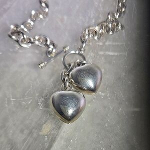 Vintage Sterling 2 Heart Pendant Necklace